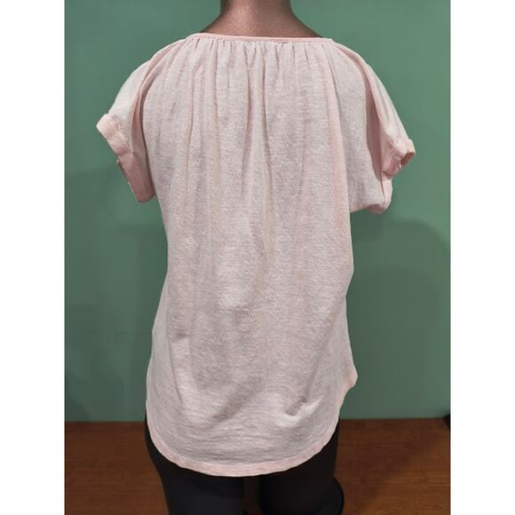 Lucky Brand Pale Pink Embroidered Top with Tasseled Tie at Neck, Sz S - Picture 3 of 5